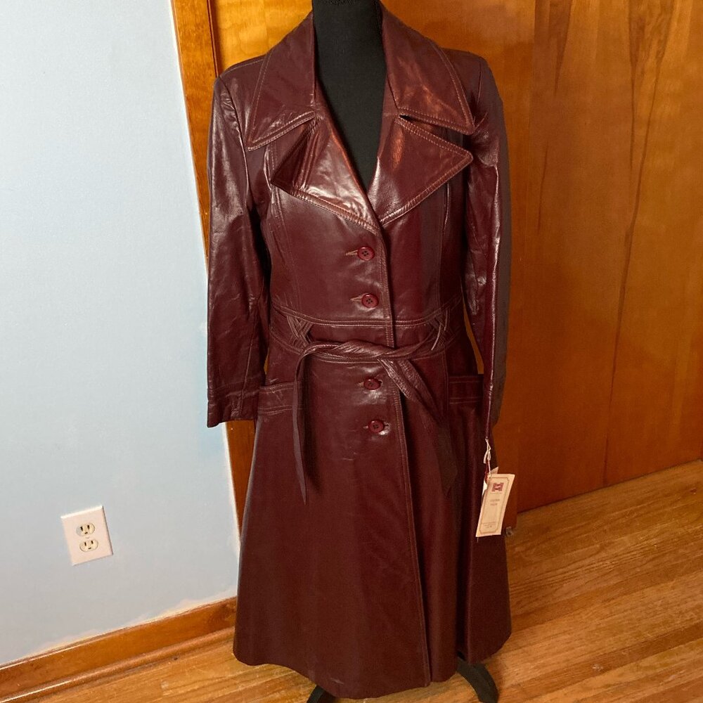 Vintage NWT 70s Leather Coat Trench Coat Sz 19-20 Office Daily Wear Boho Goth